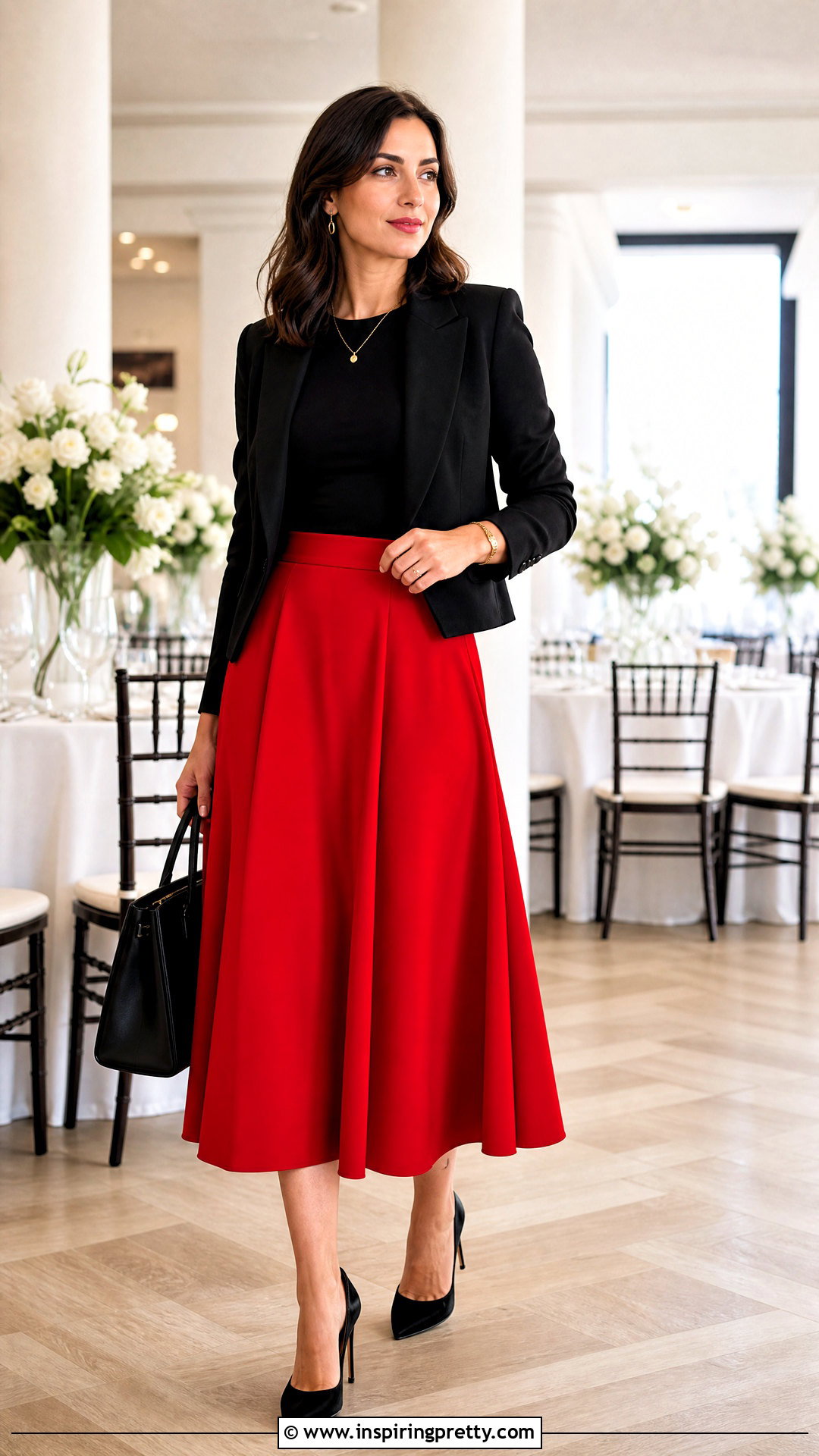Black Top With Red Skirt - 50 basic black top outfit ideas