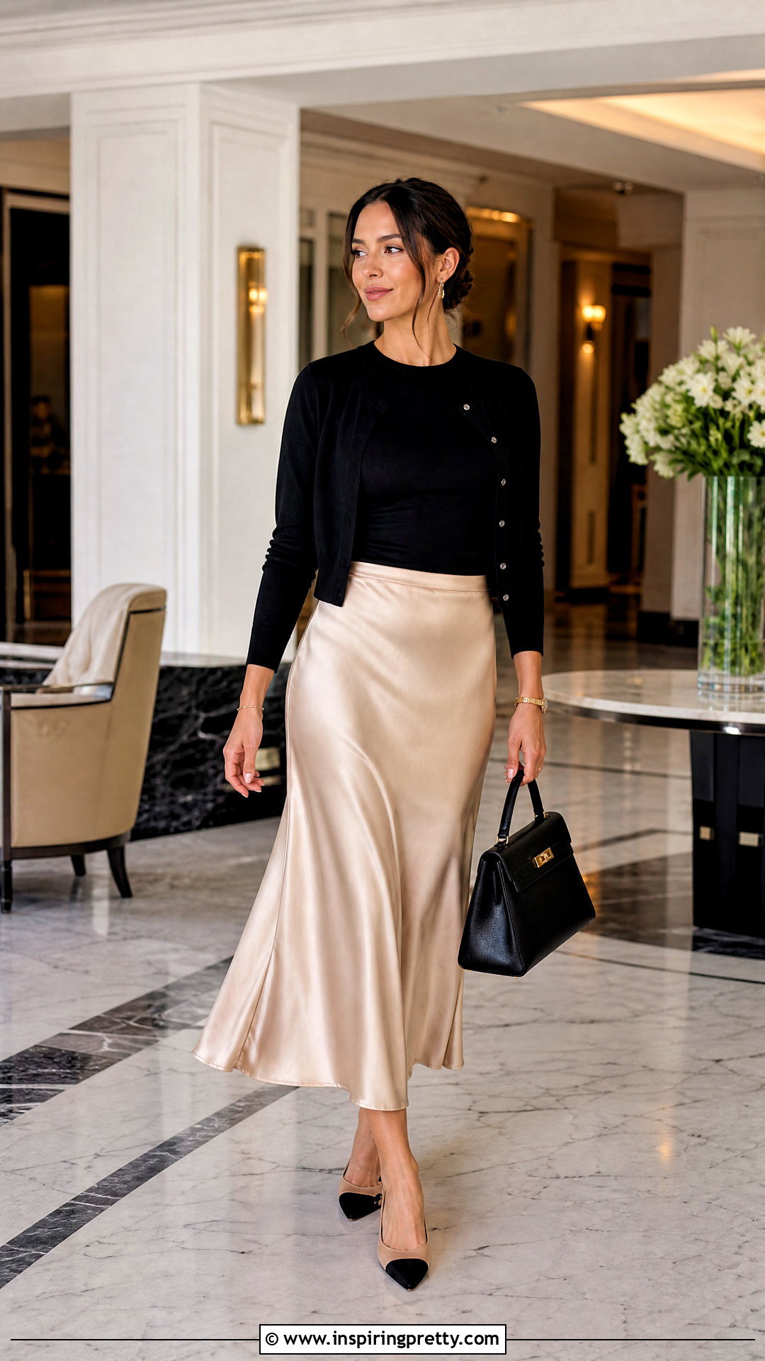Black Top With Satin Midi Skirt - 50 black top outfits