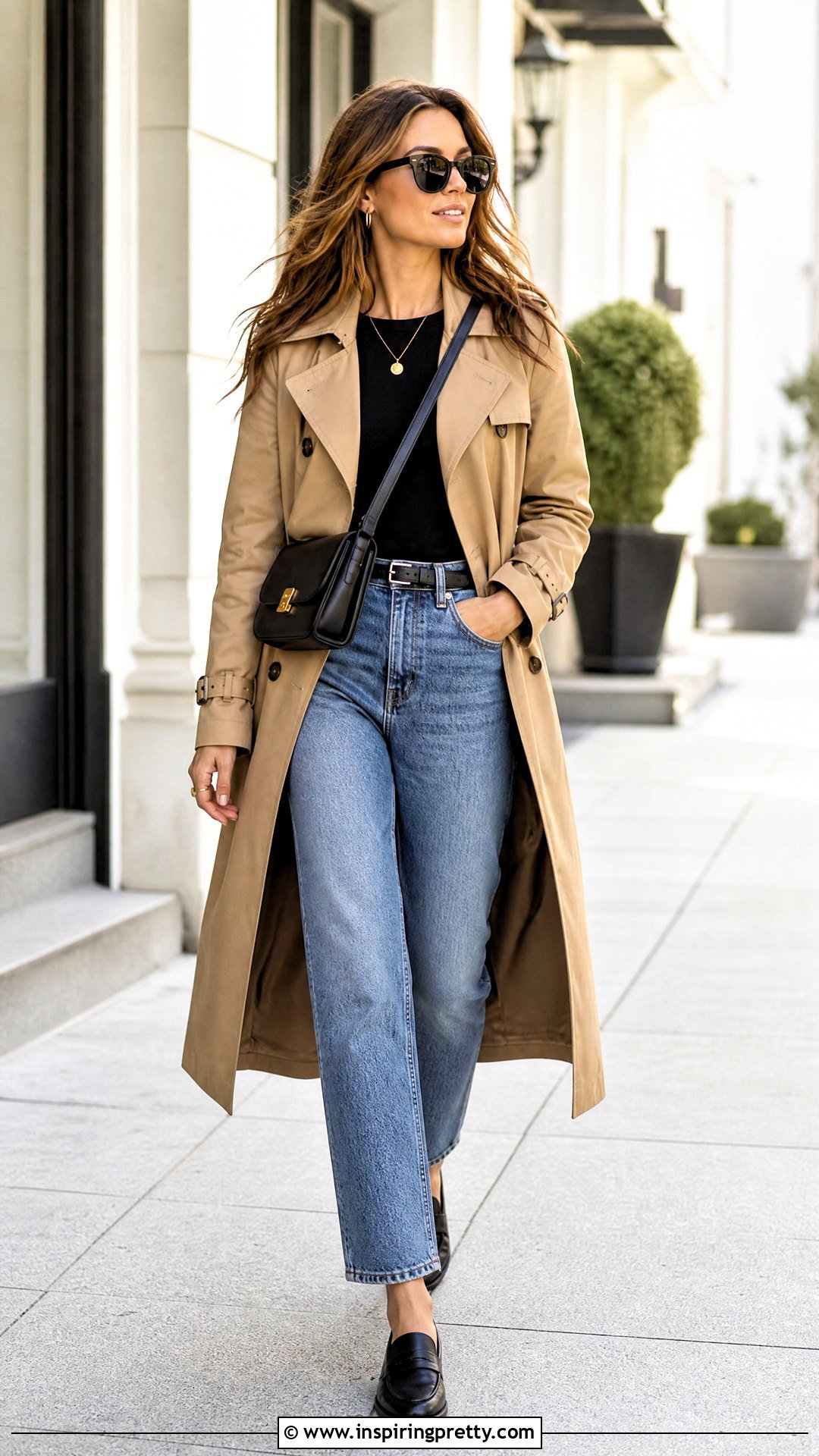 Black Top With Trench Coat And Jeans - 50 basic black top outfit ideas
