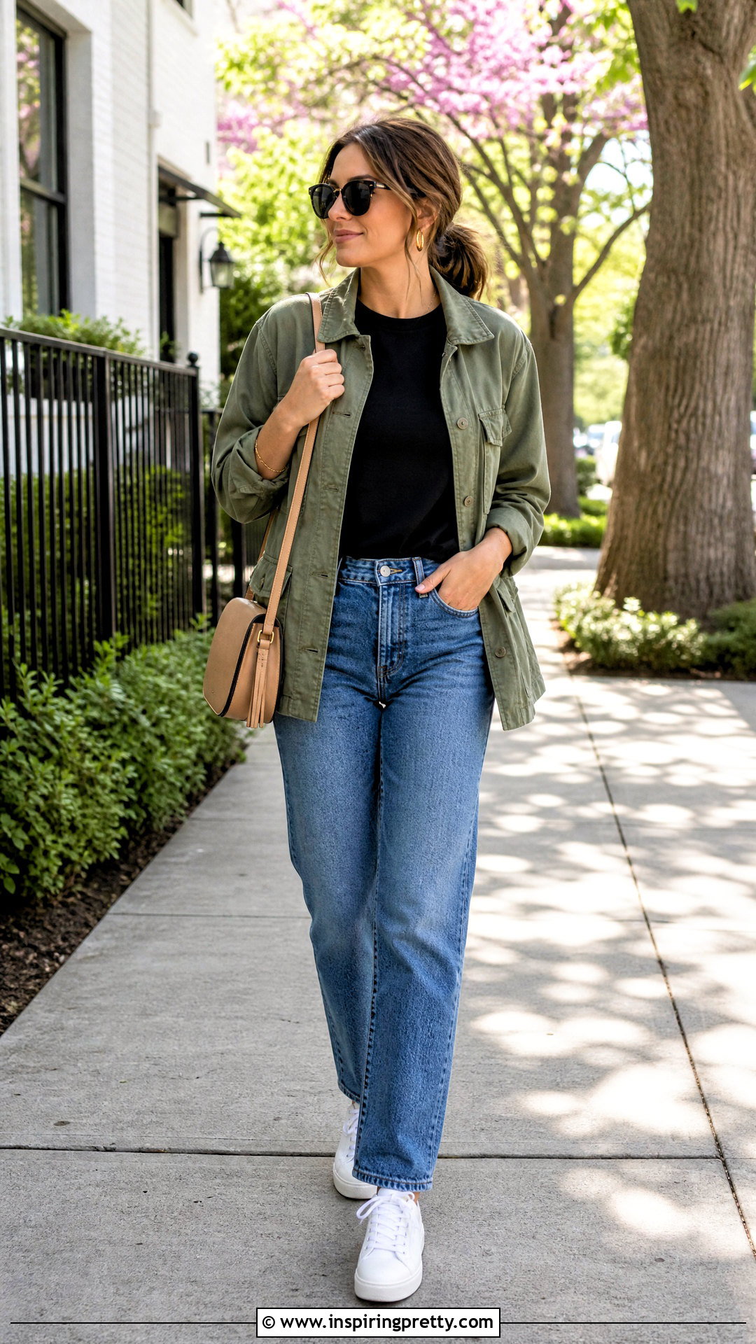 Black Top With Utility Jacket And Jeans - 50 basic black top outfit ideas