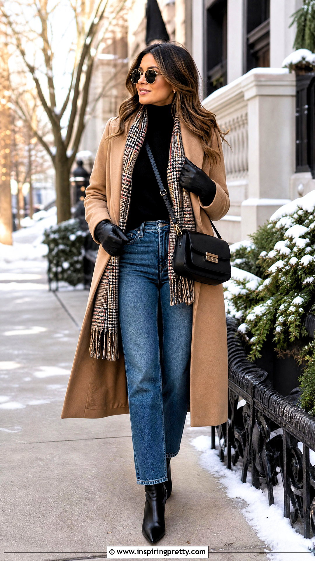 Black Top With Wool Coat And Jeans - 50 black top outfit ideas