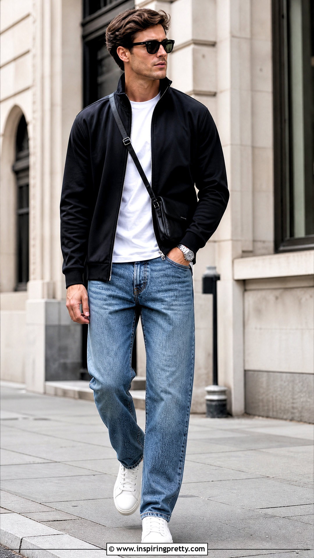 Black Track Top With Straight Leg Jeans - 20 Mens Track Tops outfit ideas