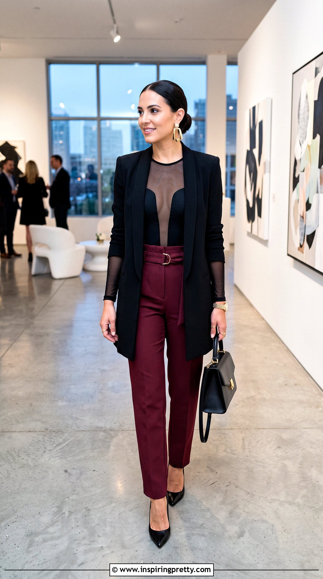Black Transparent Bodysuit With Tailored Pants - 50 black transparent top outfit ideas