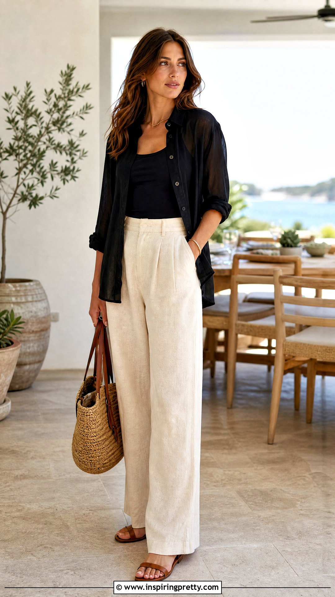 Black Transparent Button Down With Linen Pants - 50 black transparent top outfit ideas