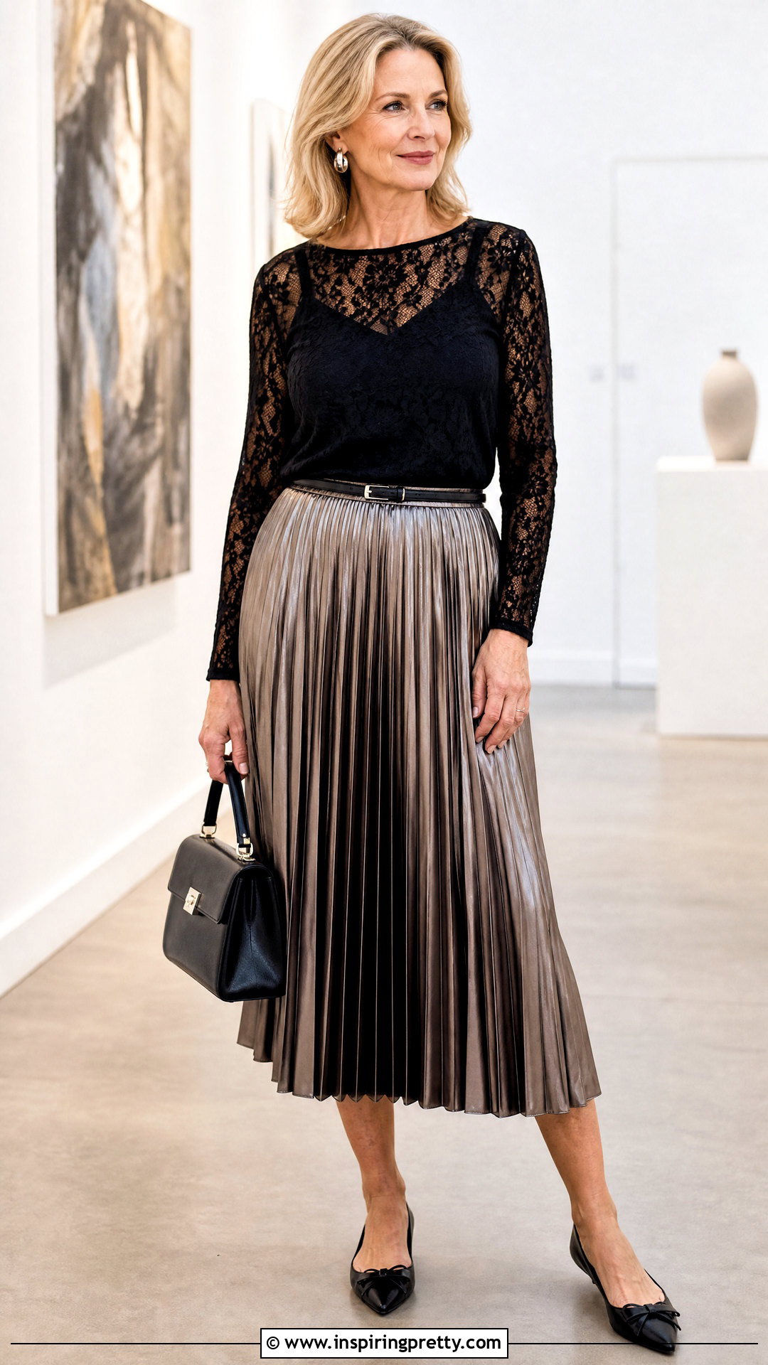 Black Transparent Top With Pleated Midi Skirt - 50 black transparent top outfit ideas