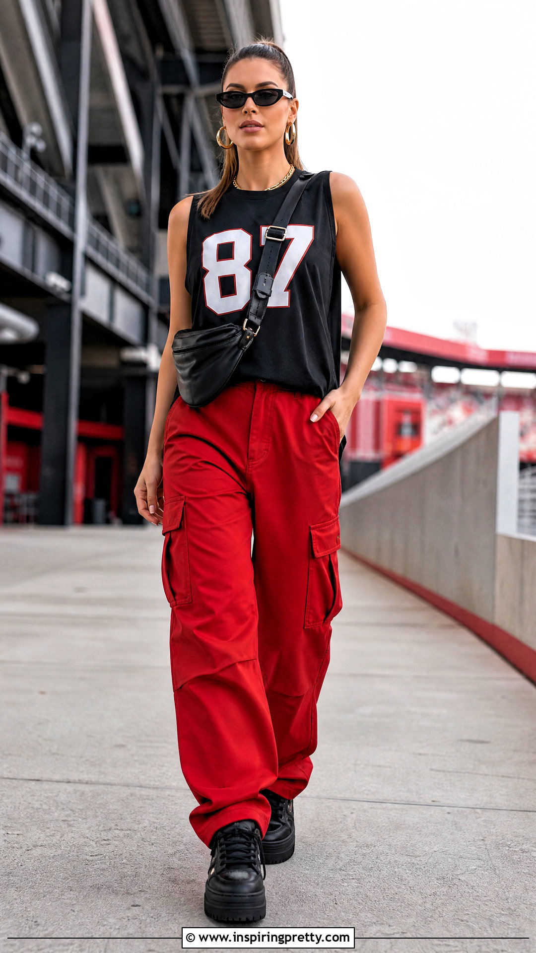 Black Travis Kelce Tank Top With Red Cargo Pants - 20 travis kelce tank tops