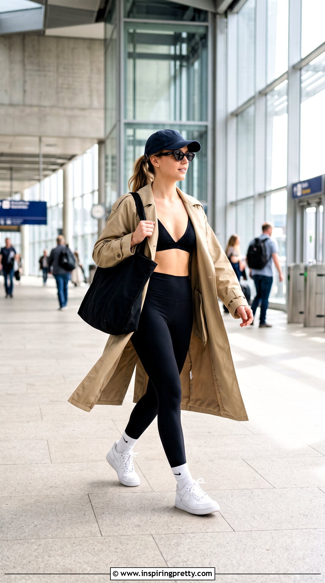 Black Triangle Bralette With Leggings And Trench Coat - 20 black triangle bralette top outfit ideas