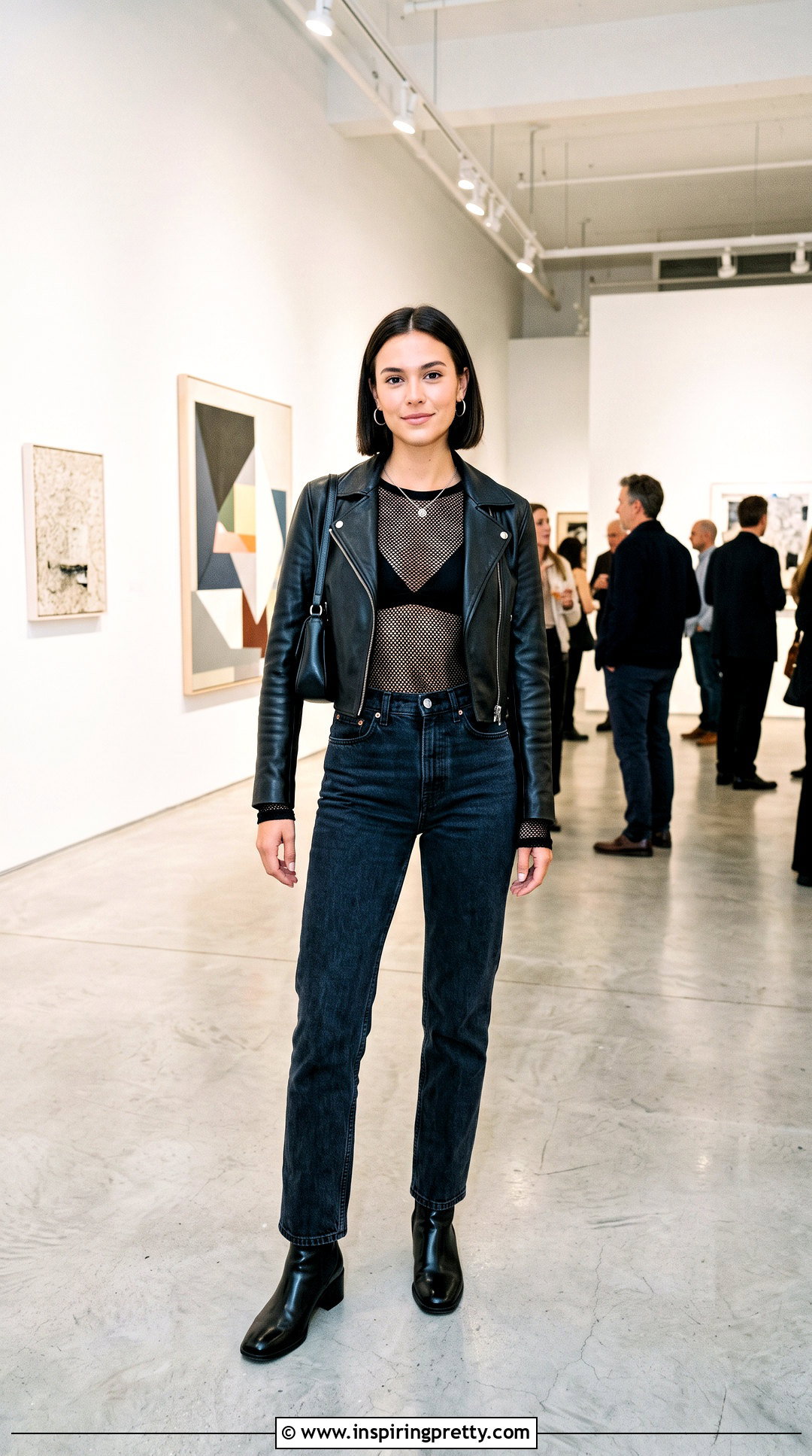 Black Triangle Bralette With Mesh Top And Dark Jeans - 20 black triangle bralette top outfit ideas