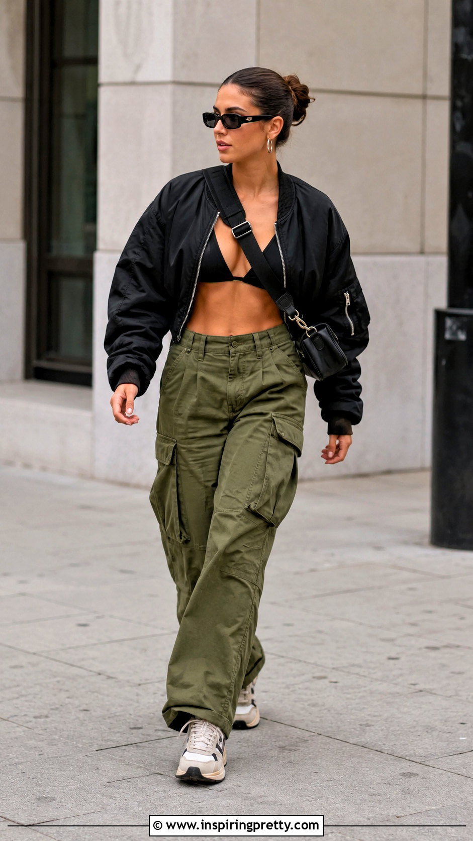 Black Triangle Crop Top With Cargo Pants - 20 black triangle crop top outfit ideas