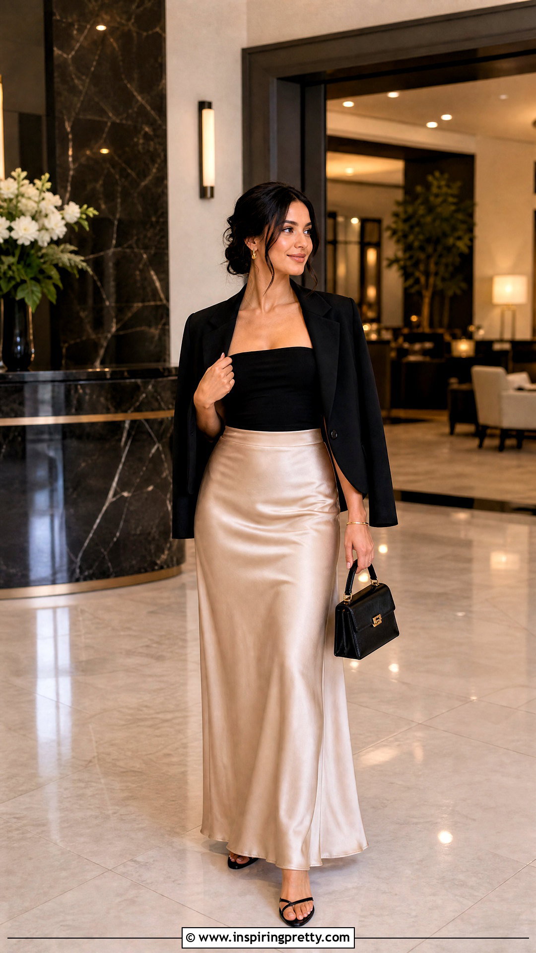 Black Tube Top And Satin Maxi Skirt Outfit - 50 tube top and skirt outfit ideas
