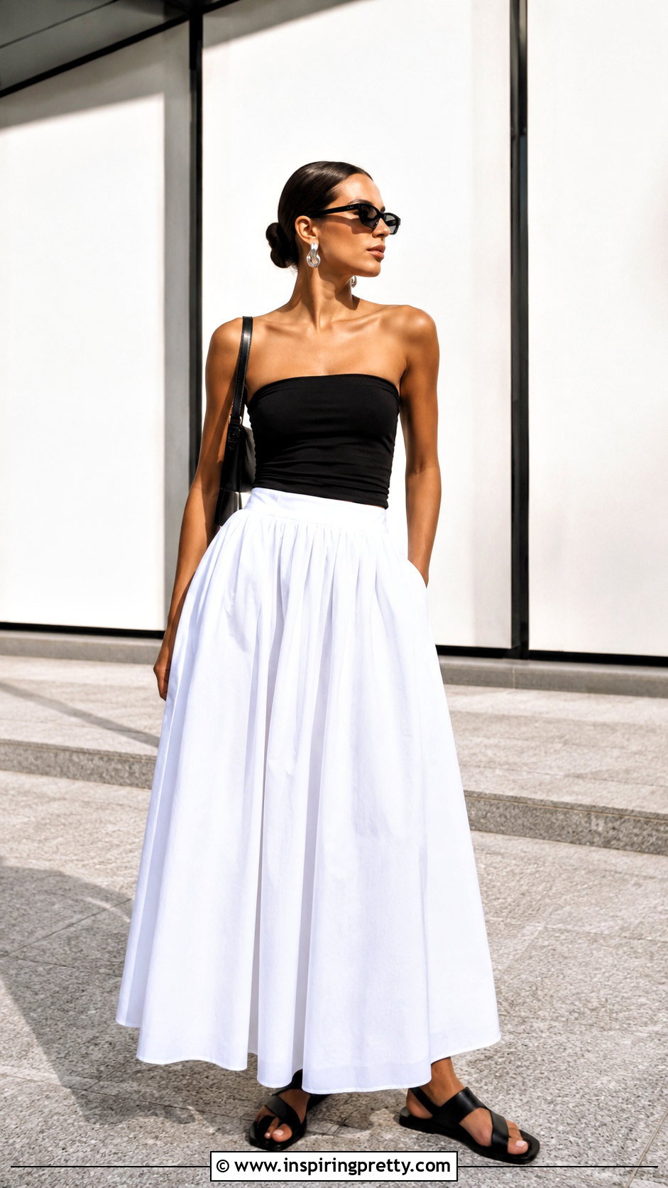 Black Tube Top And White Poplin Maxi Skirt Outfit - 20 Long Skirt And Crop Top Summer Outfits