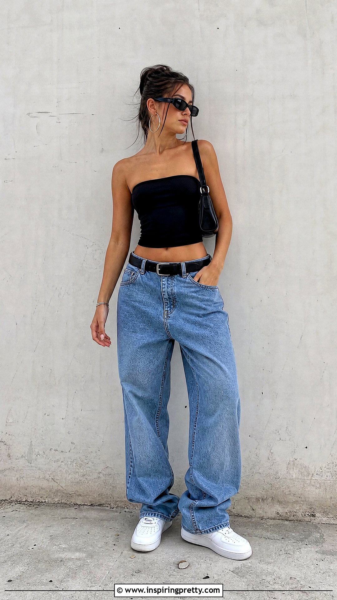 Black Tube Top With Baggy Jeans - 50 black tube top outfit ideas