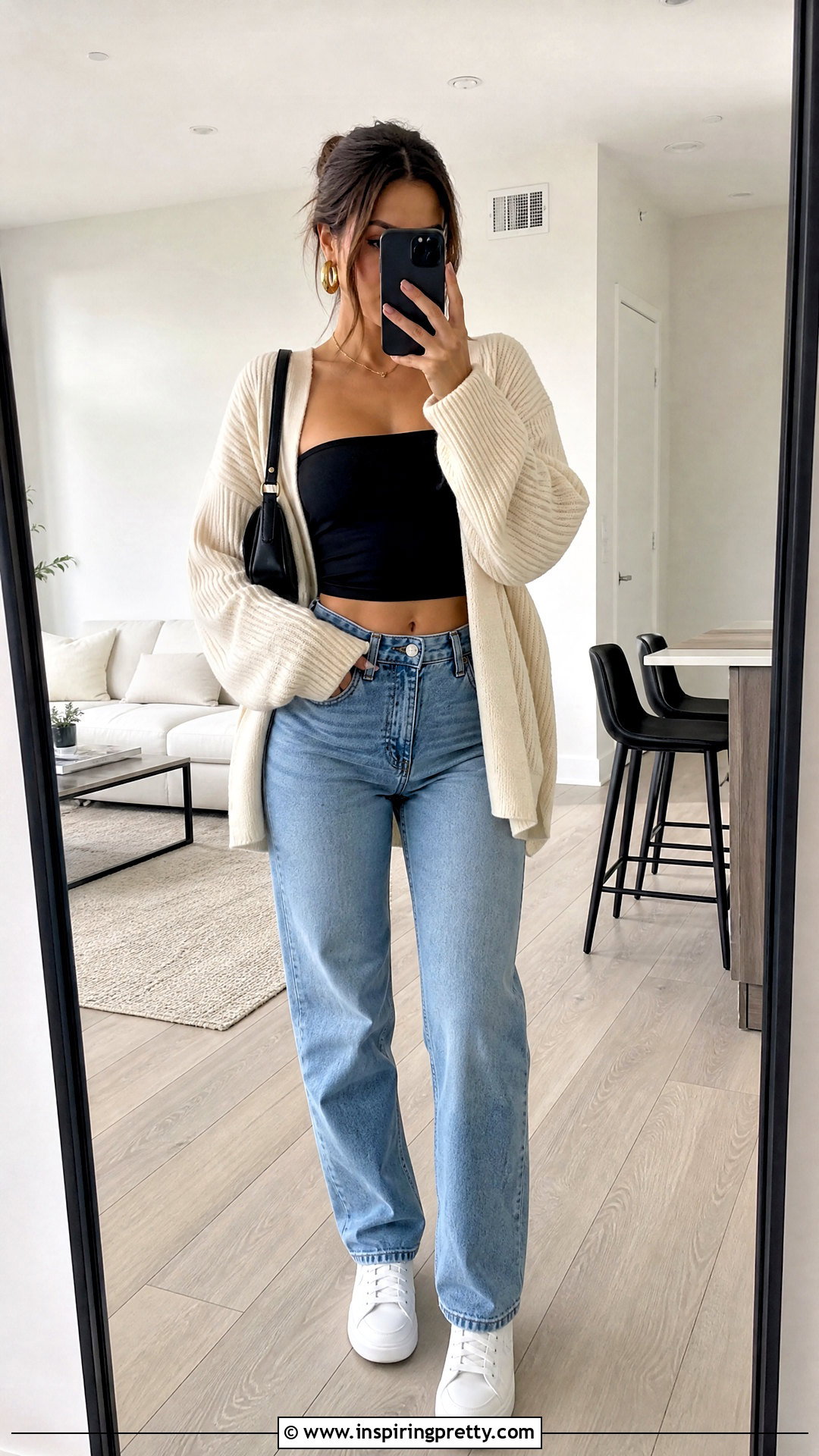 Black Tube Top With Cardigan And Jeans - 50 black top outfit casual ideas