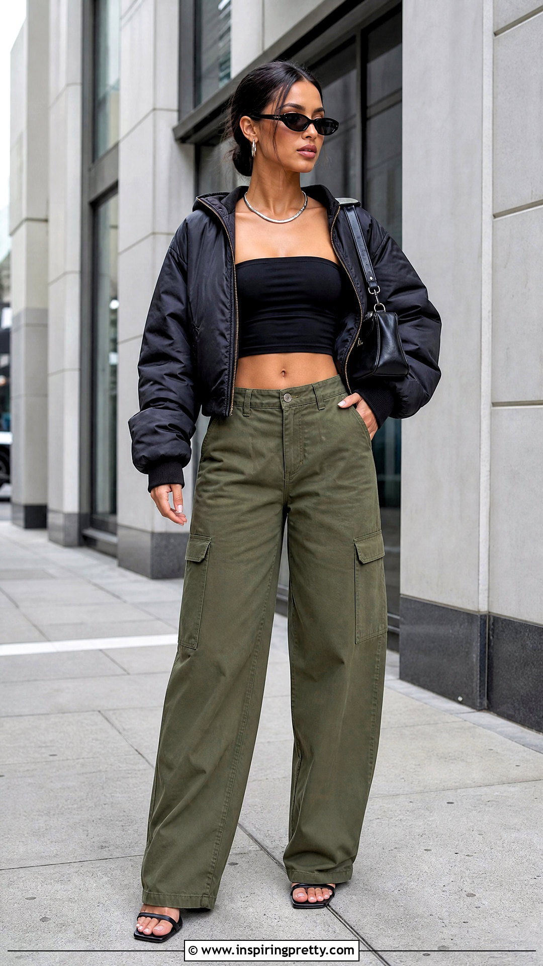 Black Tube Top With Cargo Pants - 50 black tube top outfit ideas