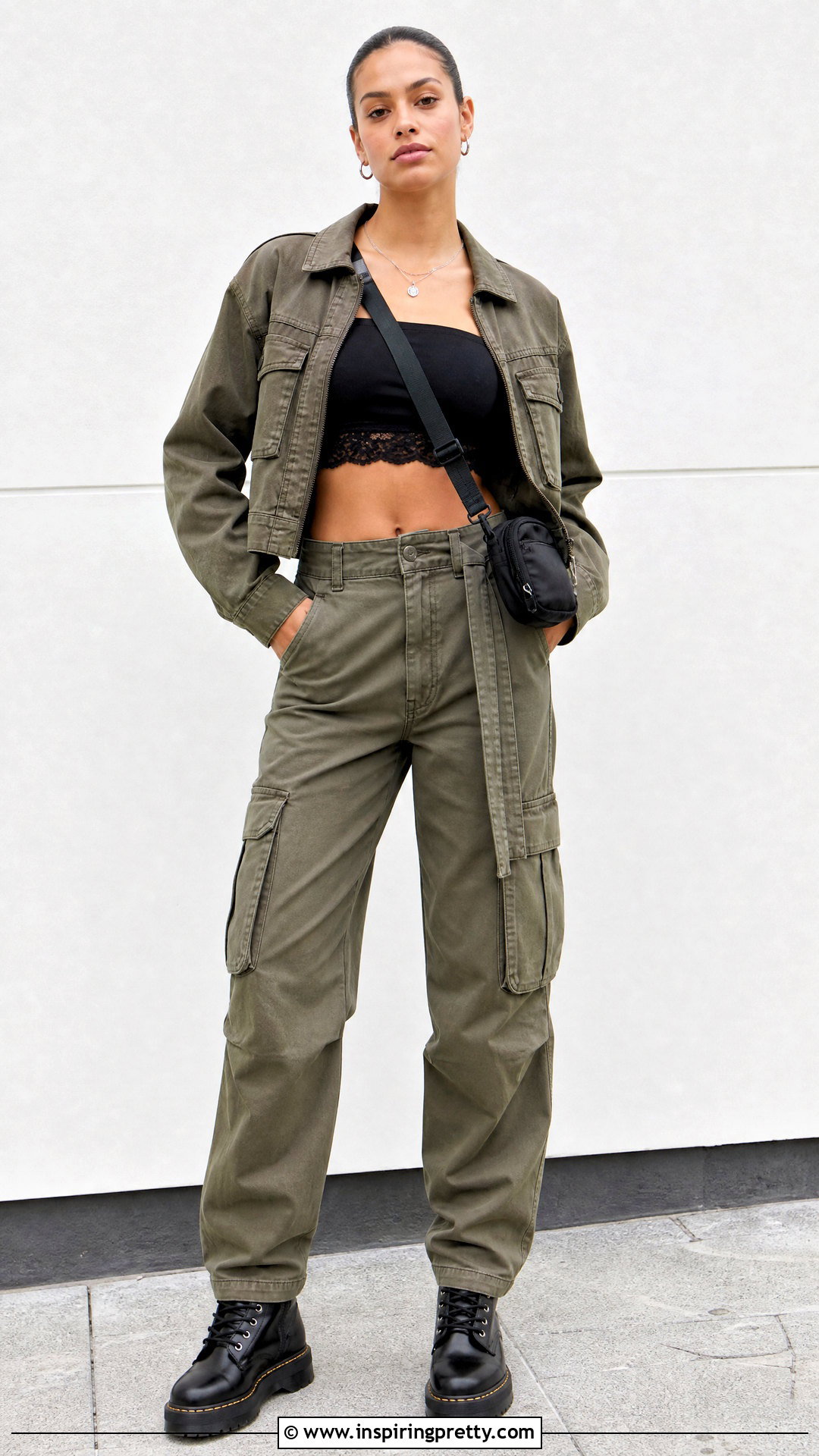 Black Tube Top With Lace Bralette And Cargo Pants - 20 tube top with bralette underneath outfit ideas