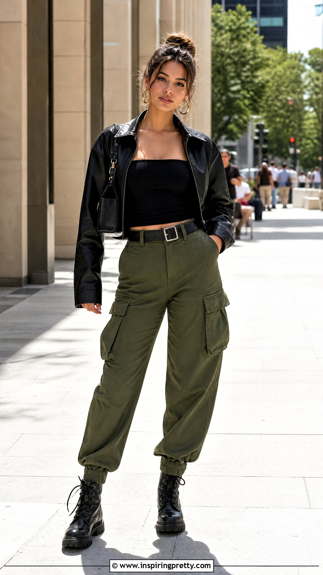 Black Tube Top With Olive Cargo Pants - 50 black tube top outfit ideas