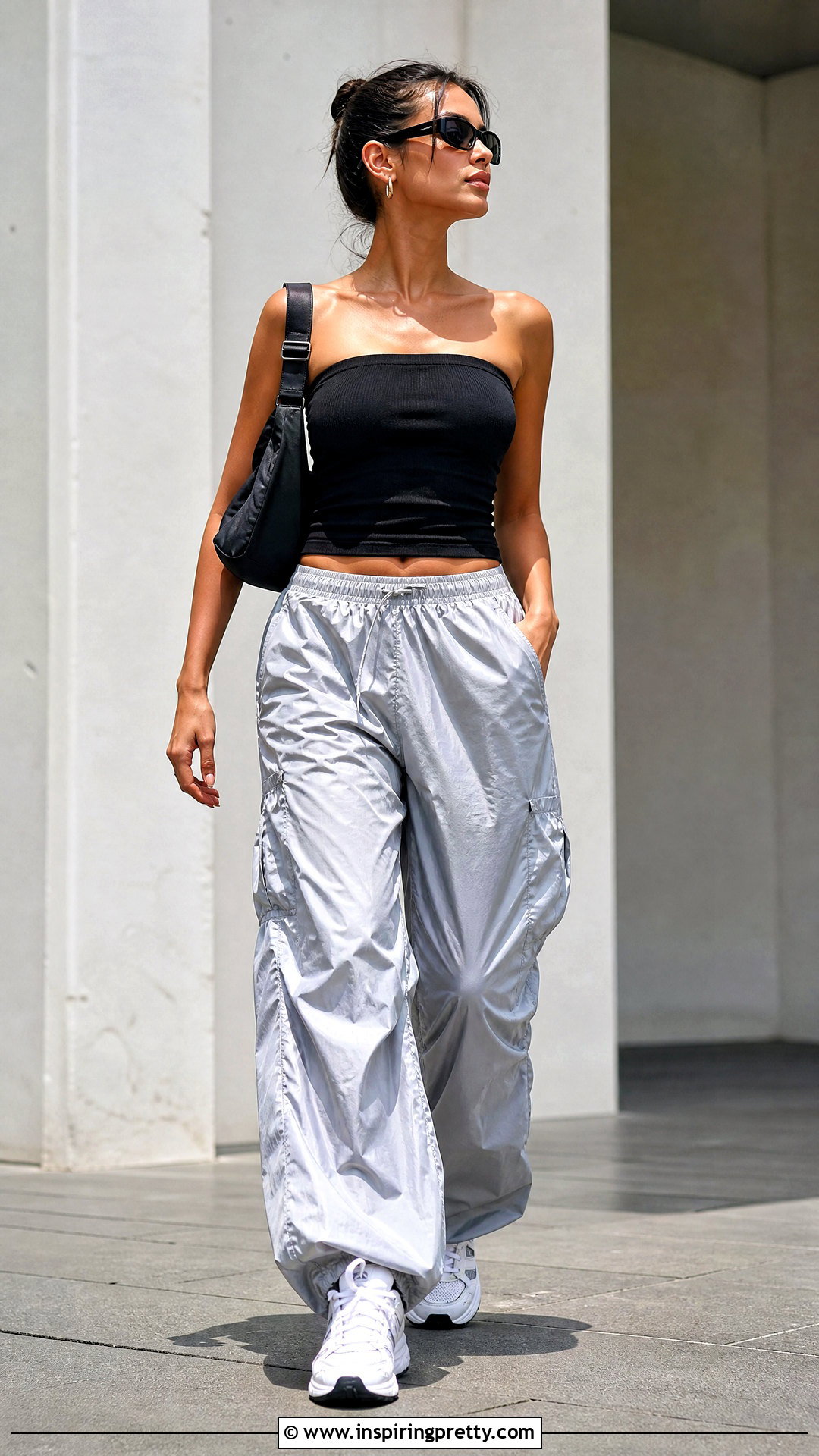 Black Tube Top With Parachute Pants - 50 black tube top outfit ideas