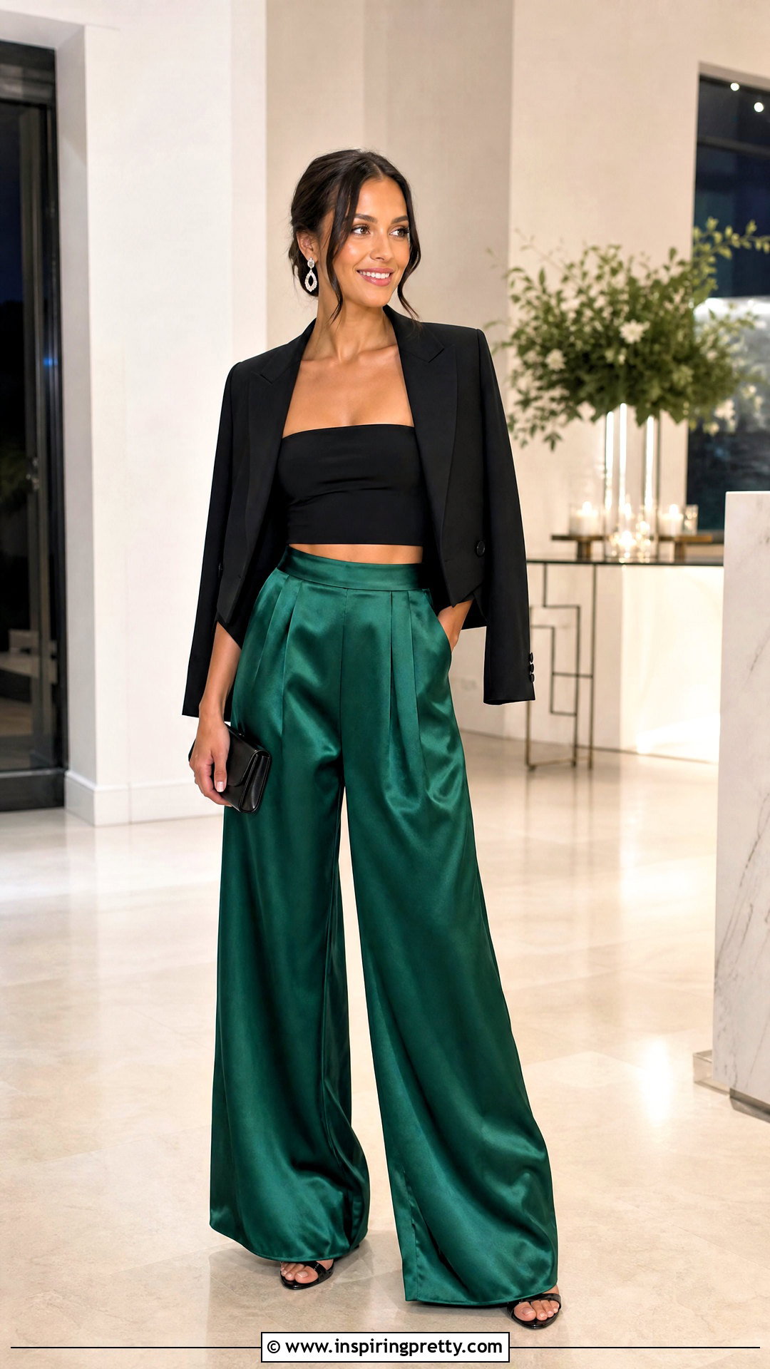 Black Tube Top With Satin Pants - 50 black tube top outfit ideas