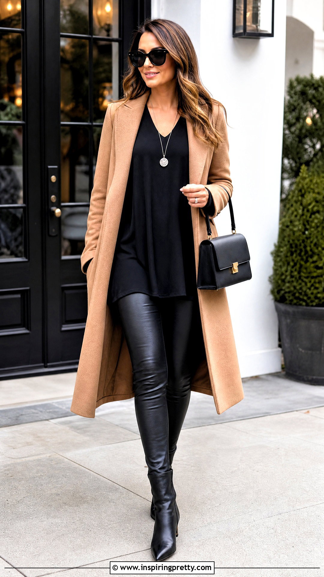 Black Tunic Top With Faux Leather Leggings - 50 stylish tunic tops outfit ideas