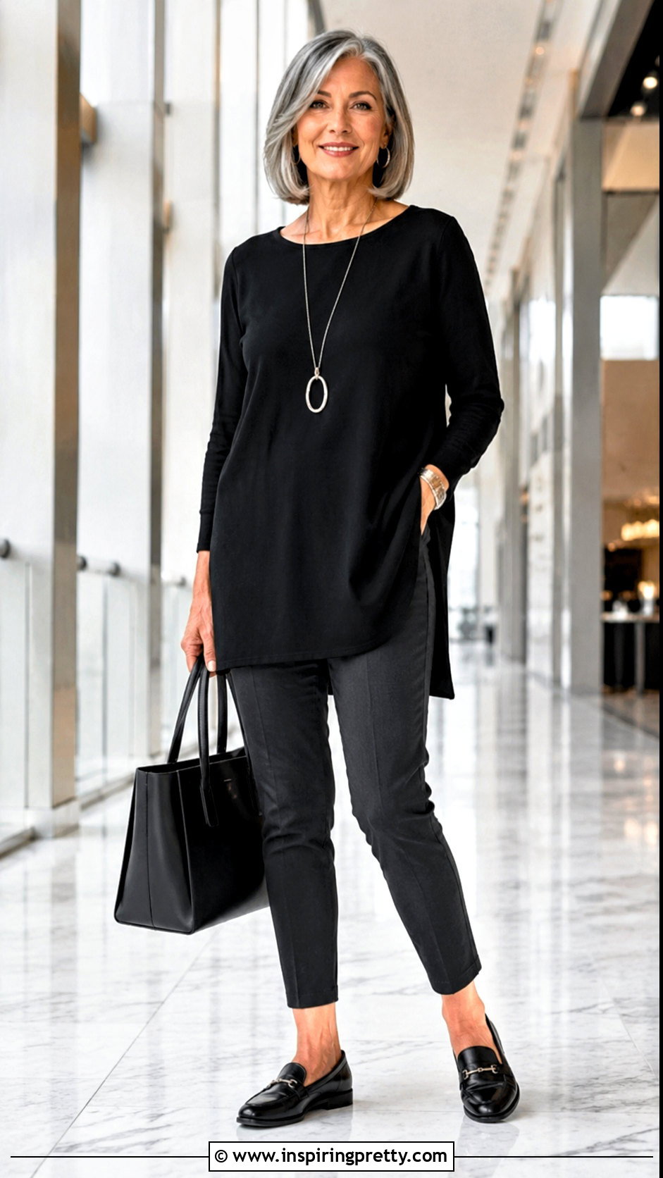Black Tunic Top With Slim Pants - 50 black tops for women