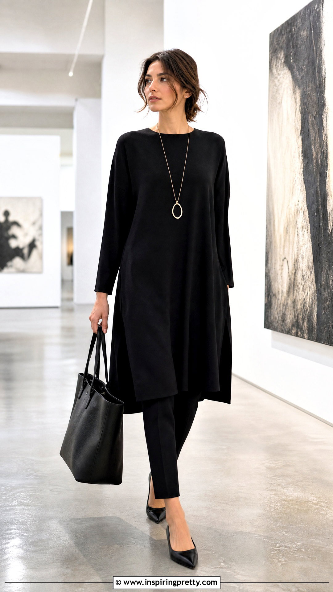 Black Tunic Top With Slim Pants - 50 black top outfit ideas