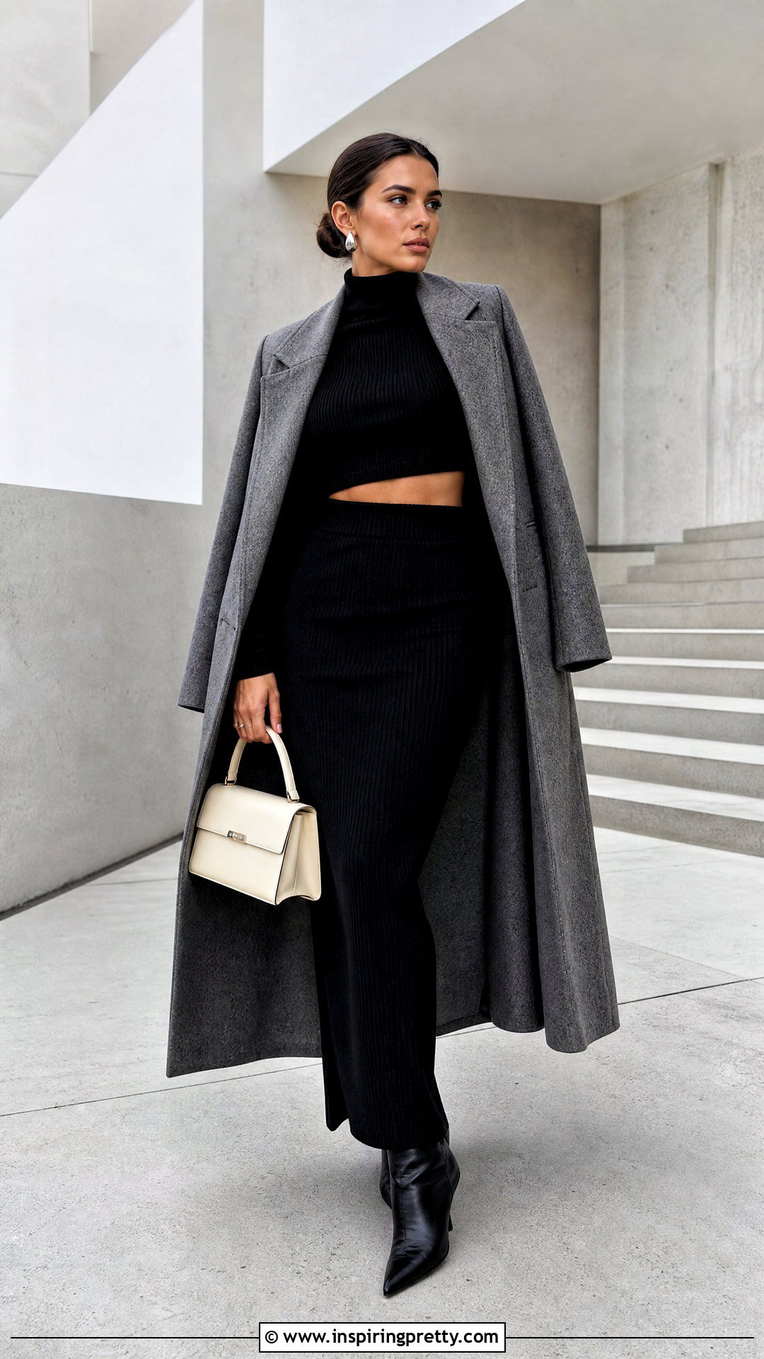 Black Turtleneck Crop Top With Black Maxi Skirt - 20 black long sleeve turtleneck crop top outfit ideas