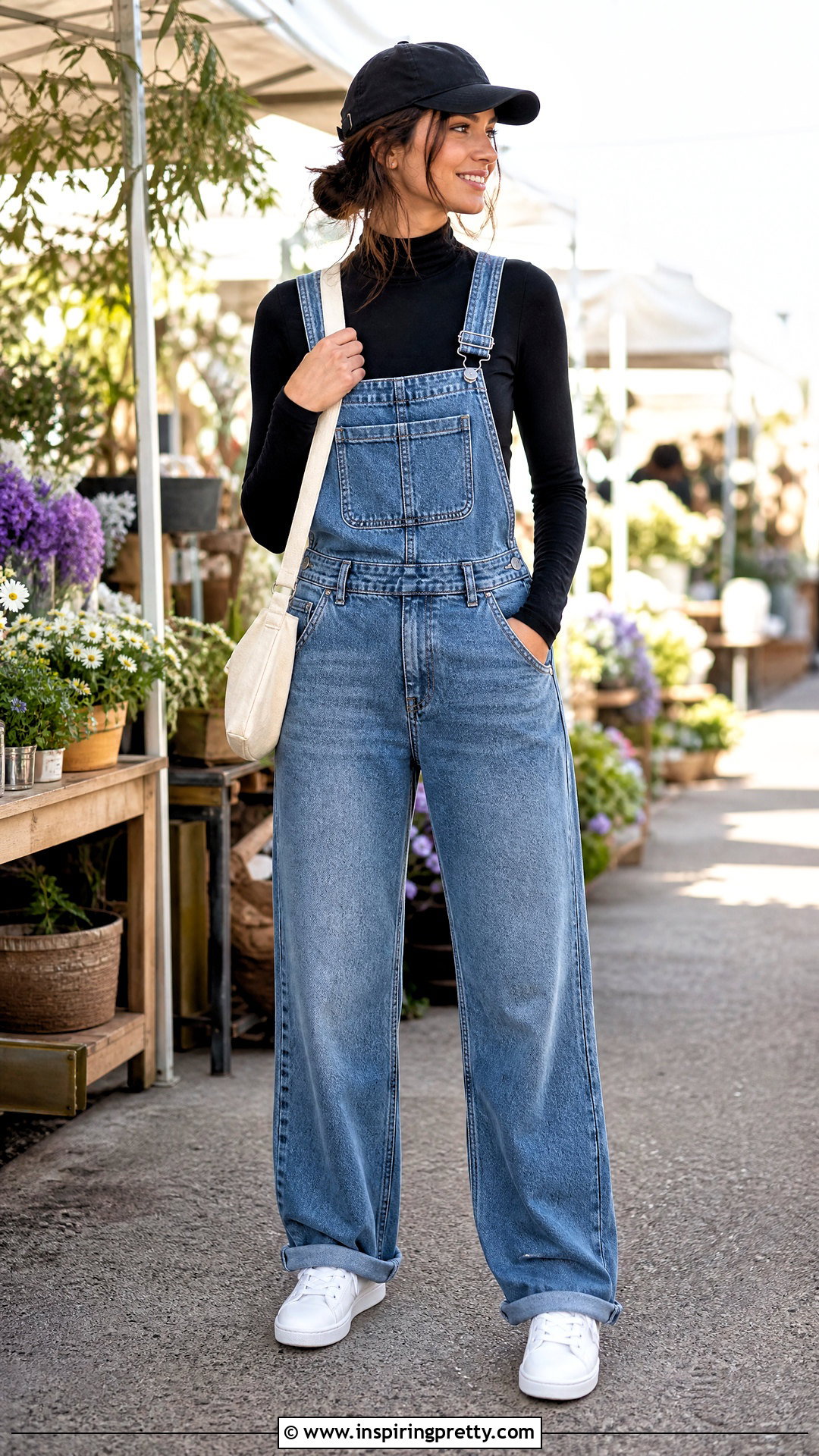 Black Turtleneck Crop Top With Denim Overalls - 20 black long sleeve turtleneck crop top outfit ideas