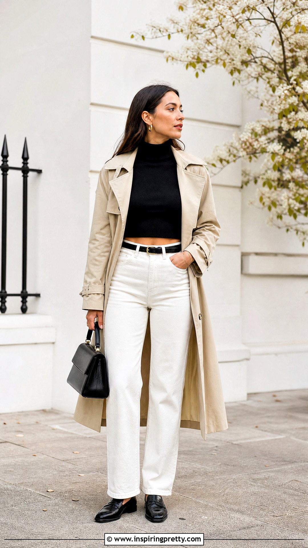 Black Turtleneck Crop Top With White Jeans - 20 black long sleeve turtleneck crop top outfit ideas
