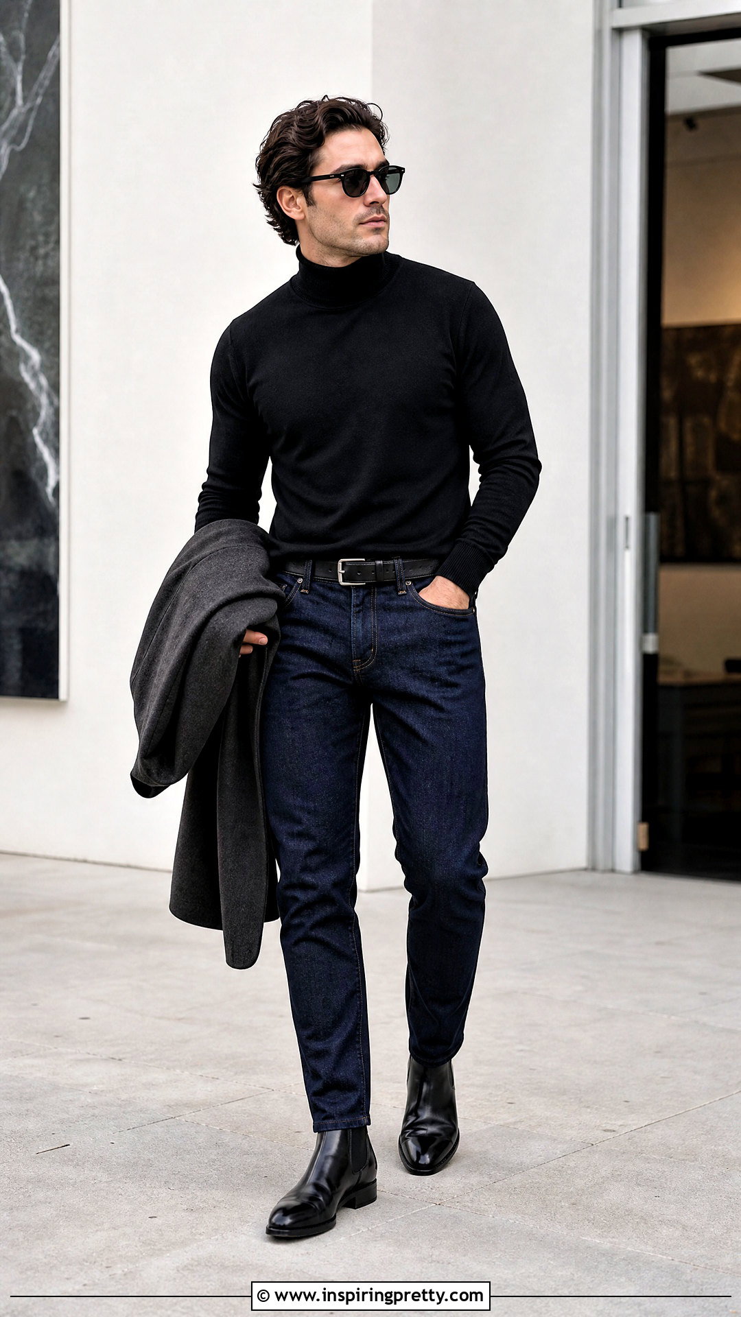 Black Turtleneck Dark Blue Jeans Chelsea Boots - 20 Black Top Blue Jeans Mens