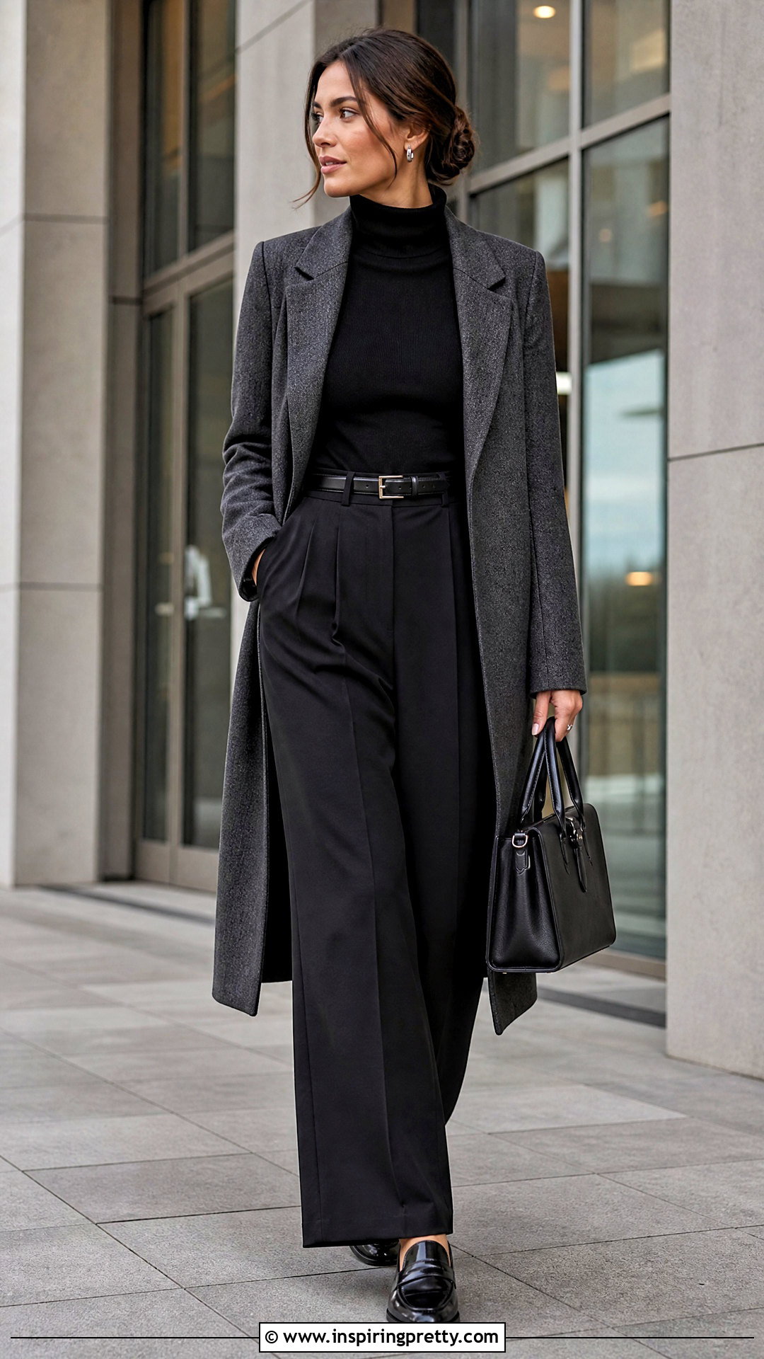 Black Turtleneck Top With Black Trousers - 50 Turtle Neck Top outfit ideas