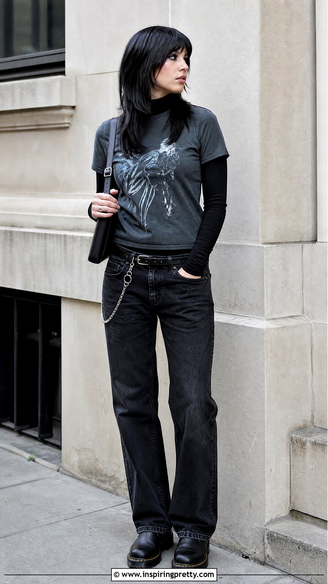 Black Turtleneck Under Emo Graphic Tee - 20 emo tops women