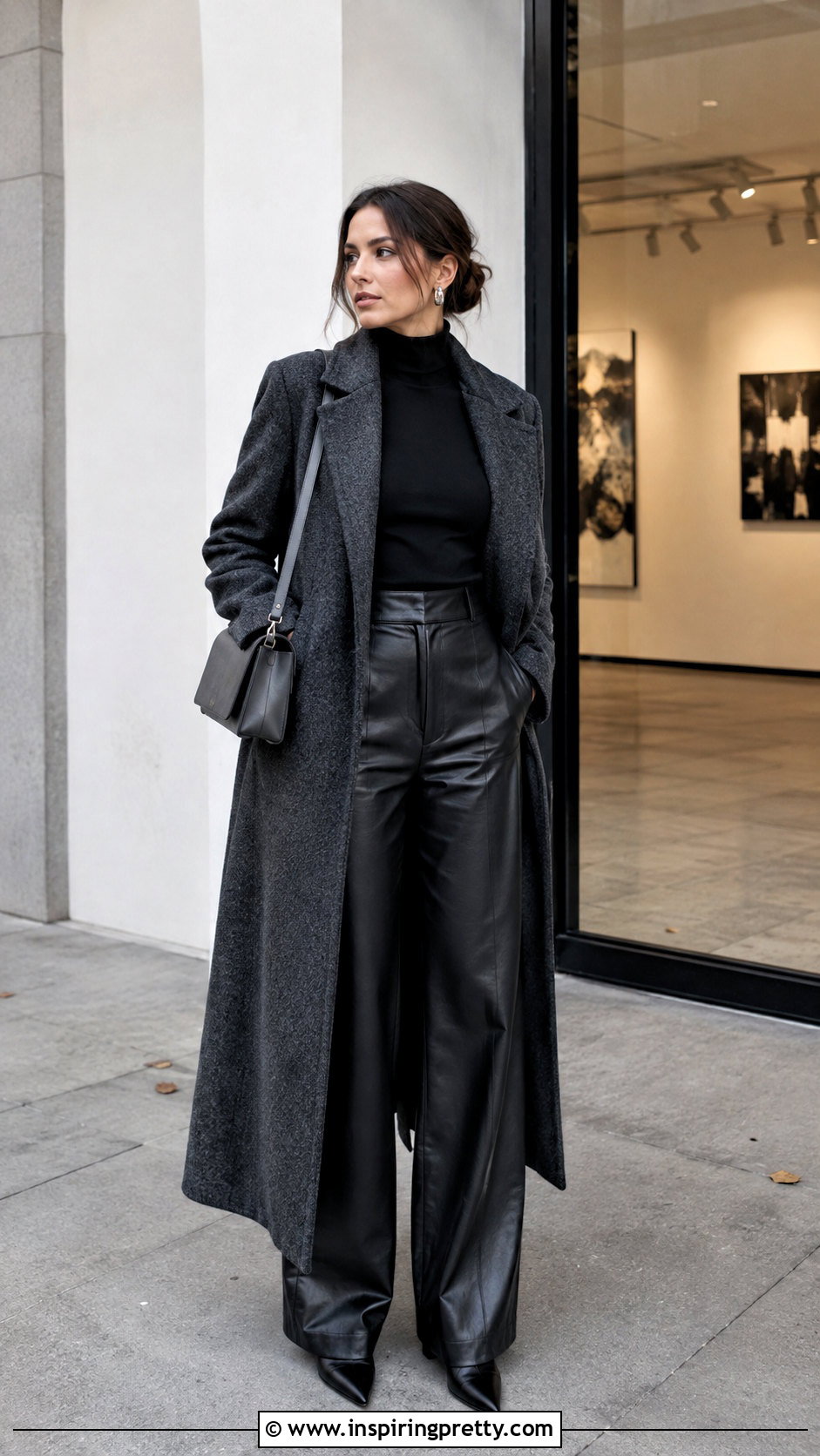 Black Turtleneck With Black Leather Pants And Ankle Boots - what top to wear with black leather pants (25 ways)