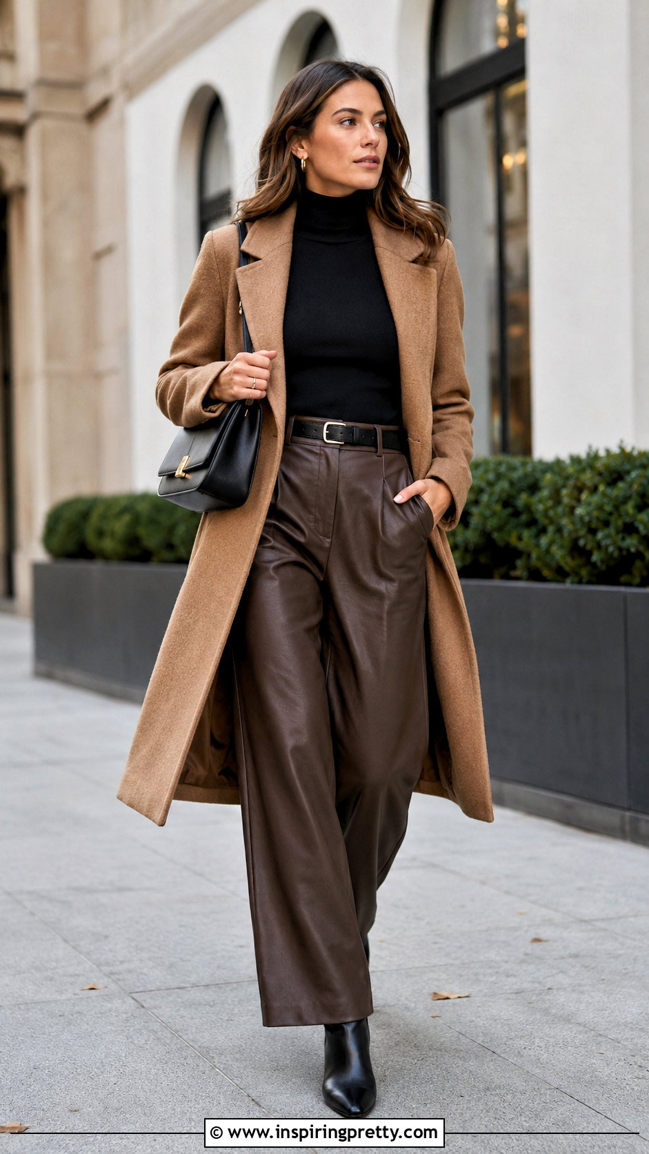 Black Turtleneck With Brown Leather Pants - 25 tops for brown leather pants