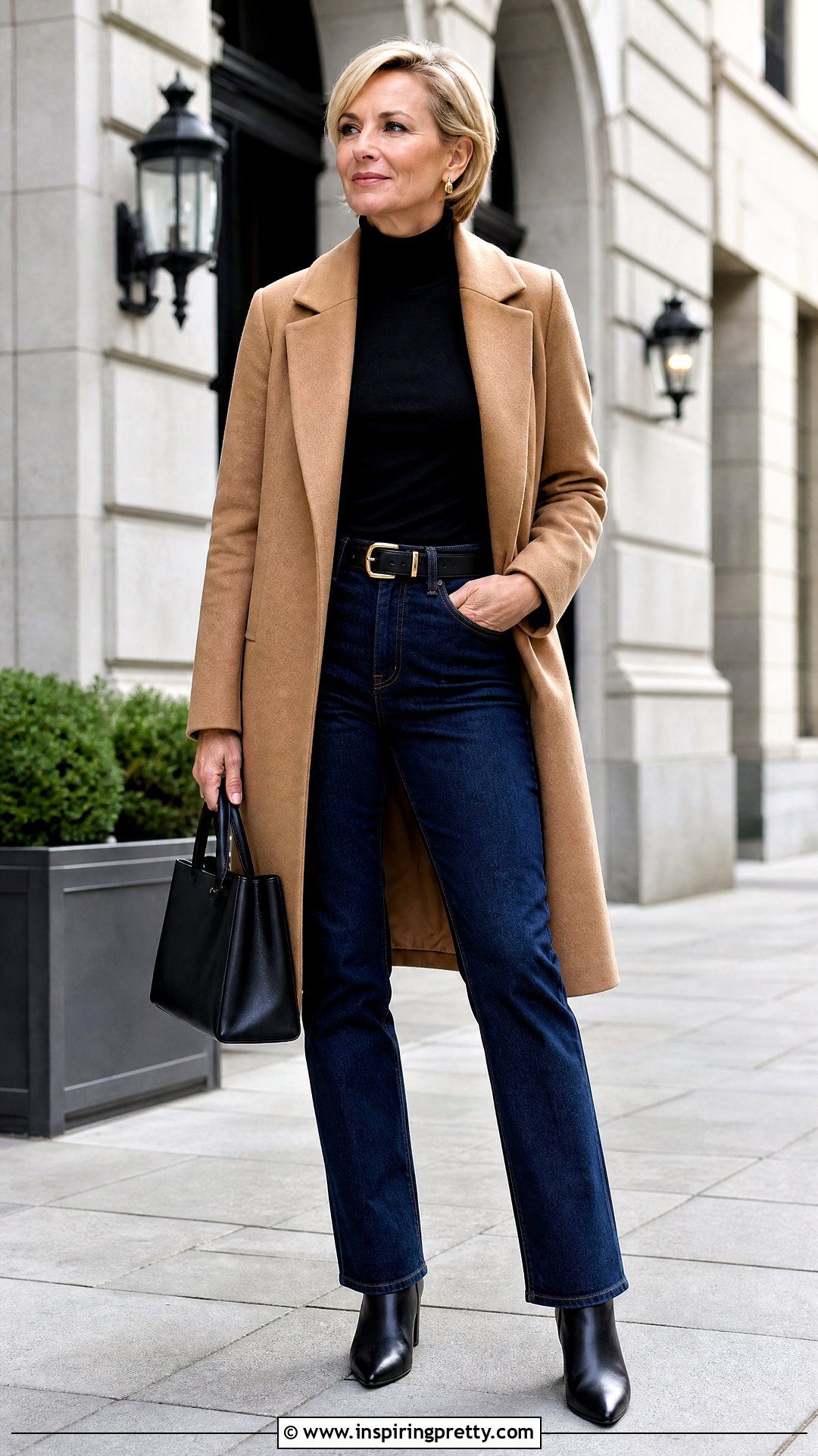 Black Turtleneck With Dark Blue Jeans And Ankle Boots - 50 black top and blue jeans outfit ideas
