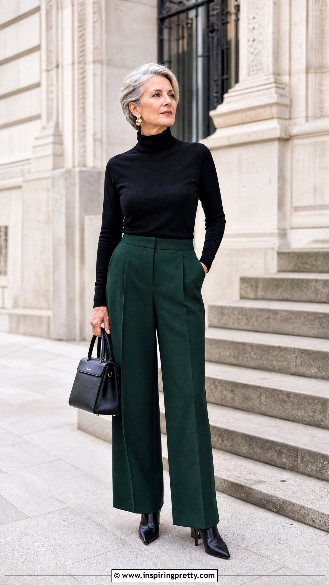 Black Turtleneck With Green Pants - What Top Goes With Green Pants (20 Ways)