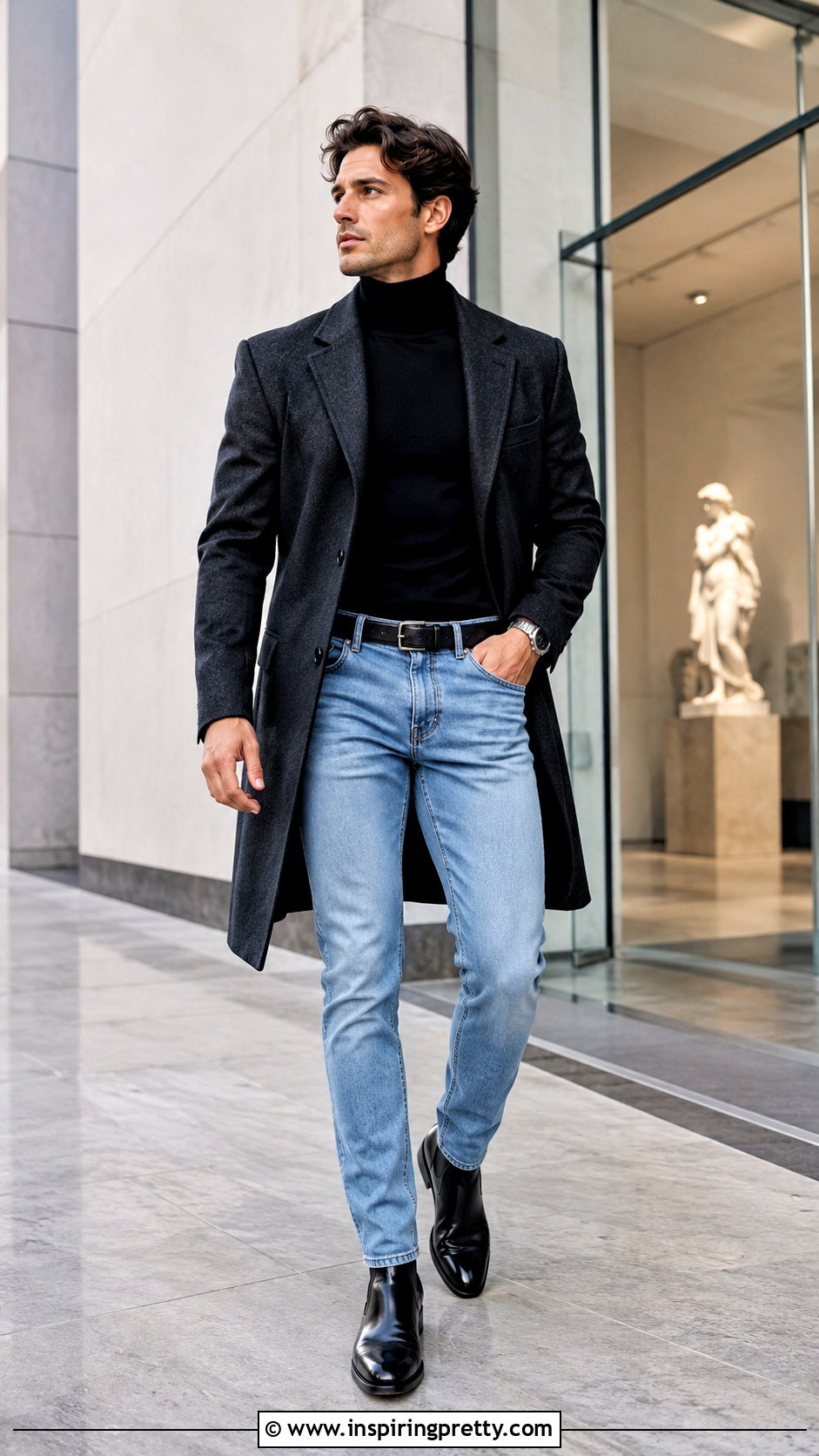 Black Turtleneck With Light Blue Jeans And Chelsea Boots - 20 Light Blue Jeans Black Top Men