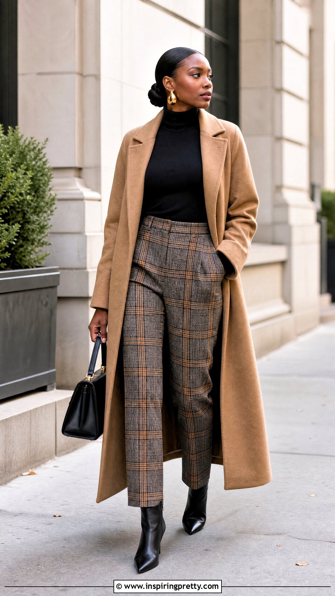 Black Turtleneck With Plaid Trousers - 25 Black Tops Black Women
