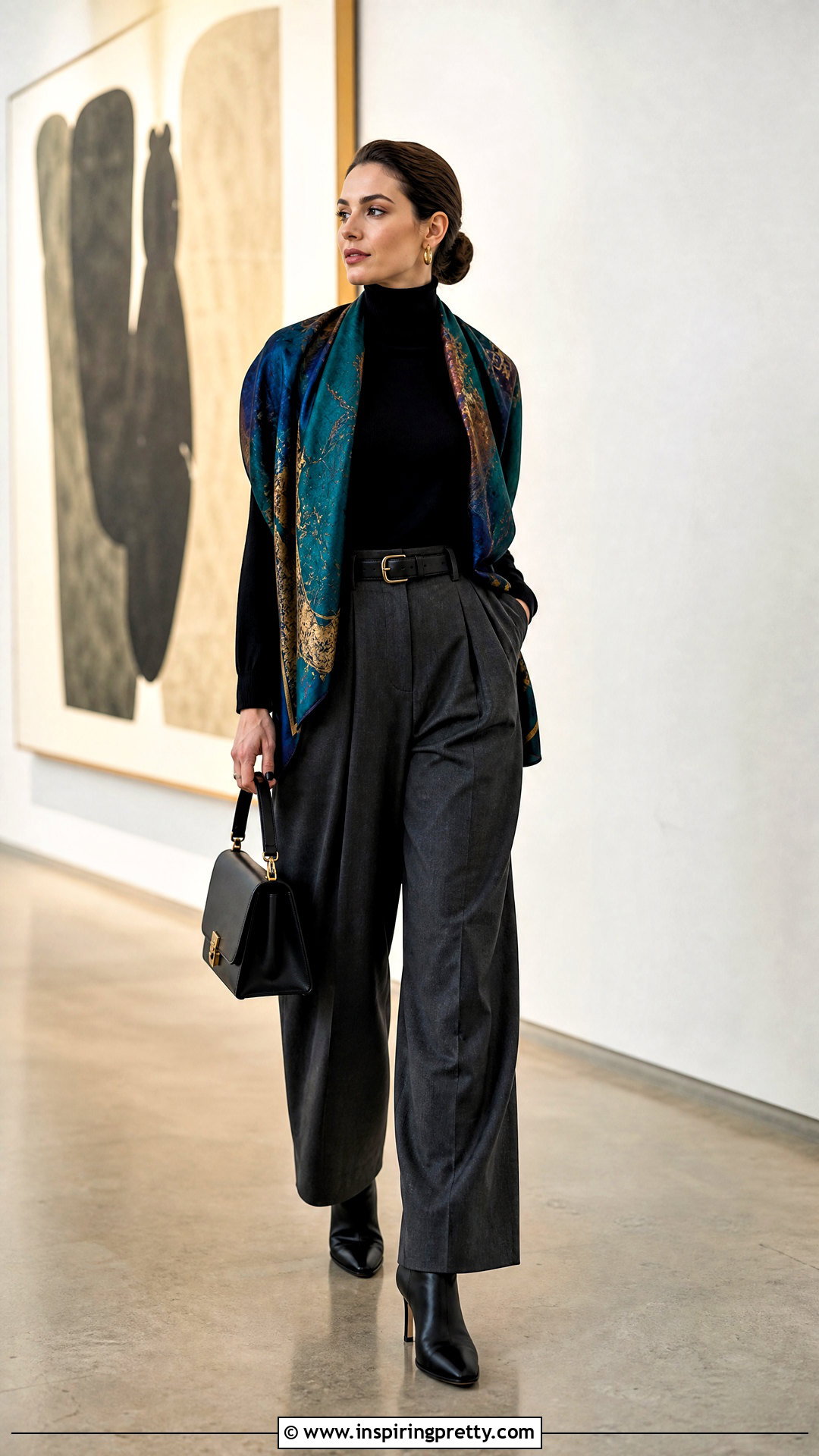 Black Turtleneck With Silk Scarf Outfit - 50 top with scarf outfit ideas