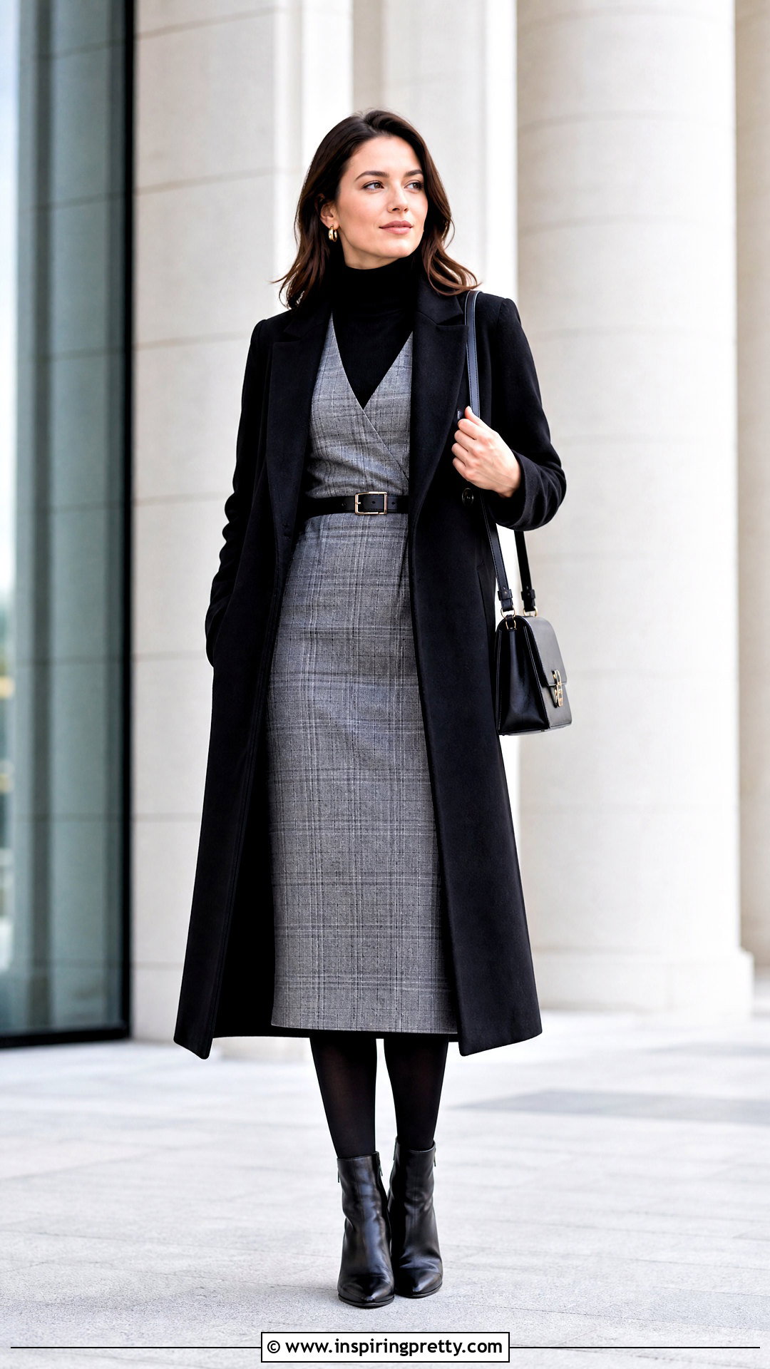 Black Turtleneck With Sleeveless Dress And Boots - 50 cute basic tops outfit ideas