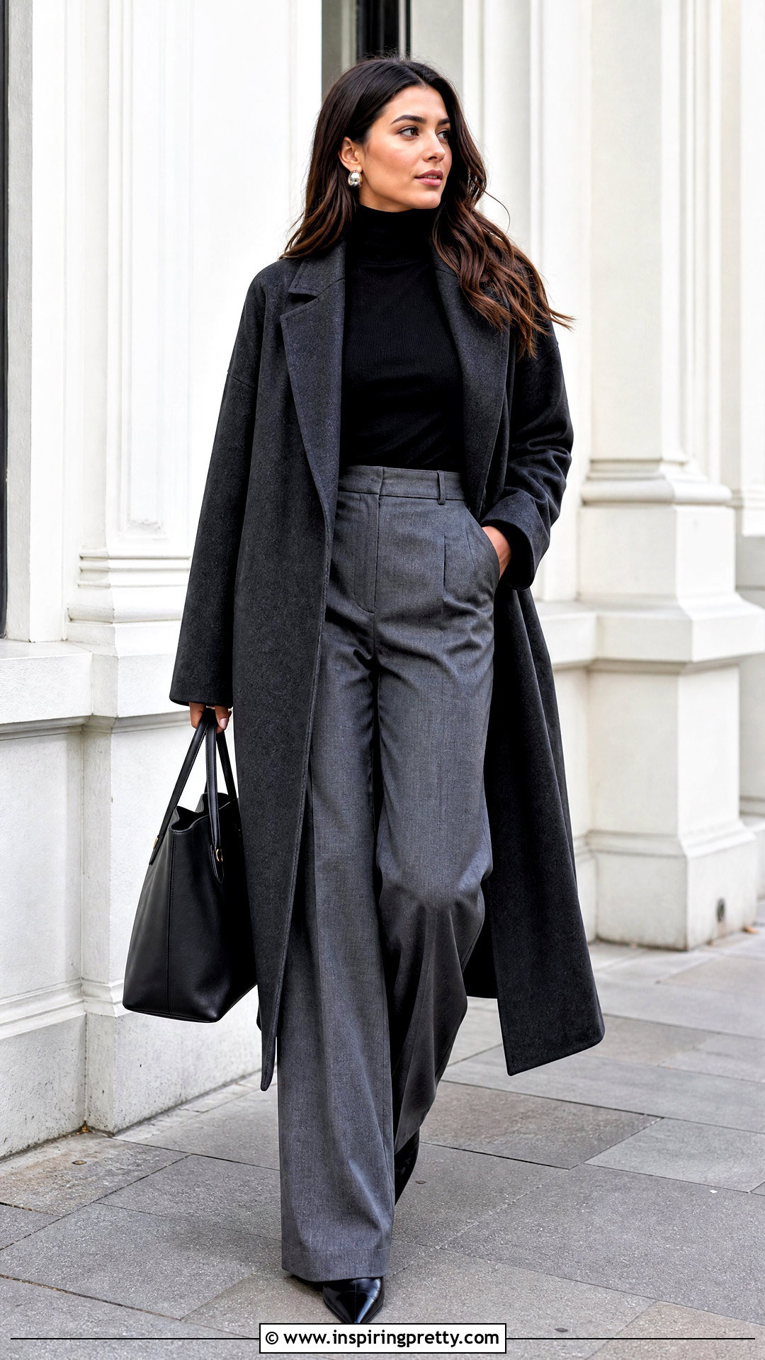 Black Turtleneck With Wide Leg Trousers - 50 winter tops for women