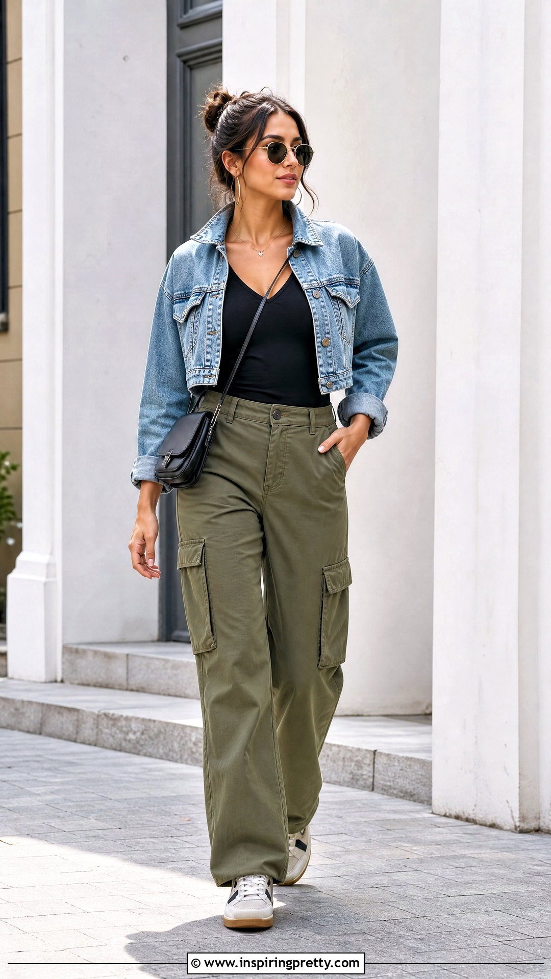 Black V Neck Top With Cargo Pants - 50 black v neck top outfit ideas