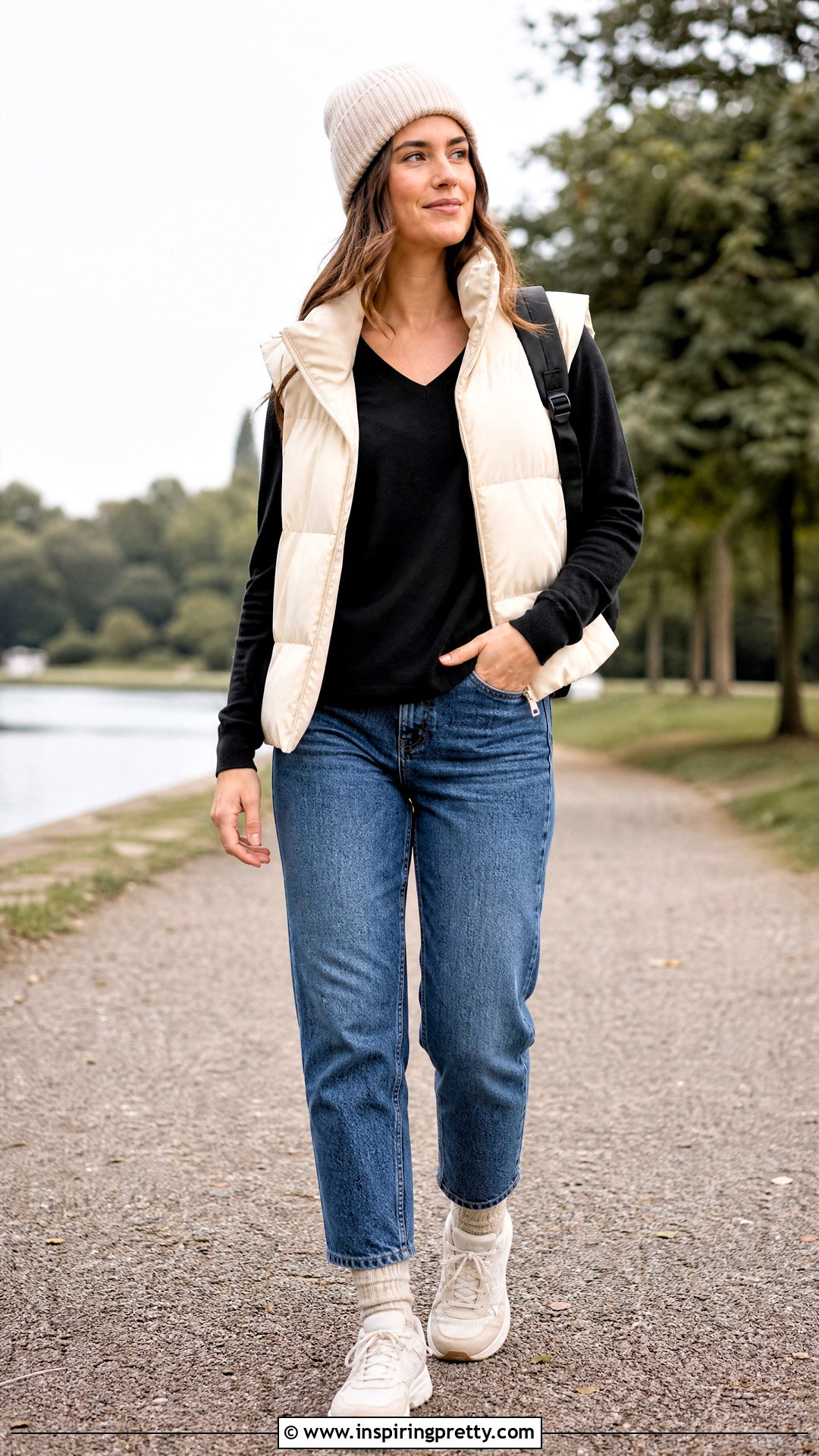 Black V Neck Top With Puffer Vest - 50 black v neck top outfit ideas