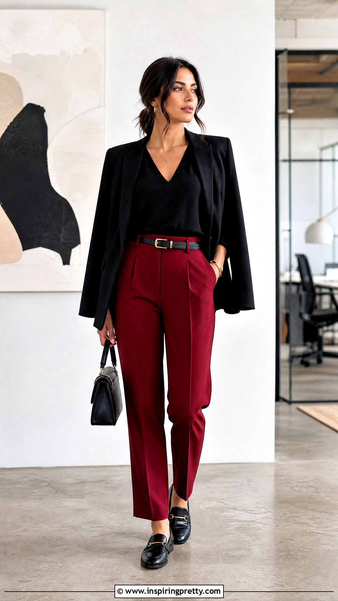 Black V Neck Top With Red Pants - 50 black v neck top outfit ideas