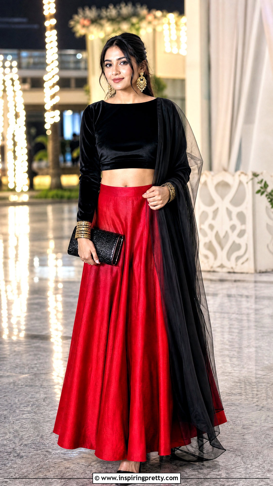 Black Velvet Crop Top With Red Lehenga - 50 velvet crop top designs for lehengas