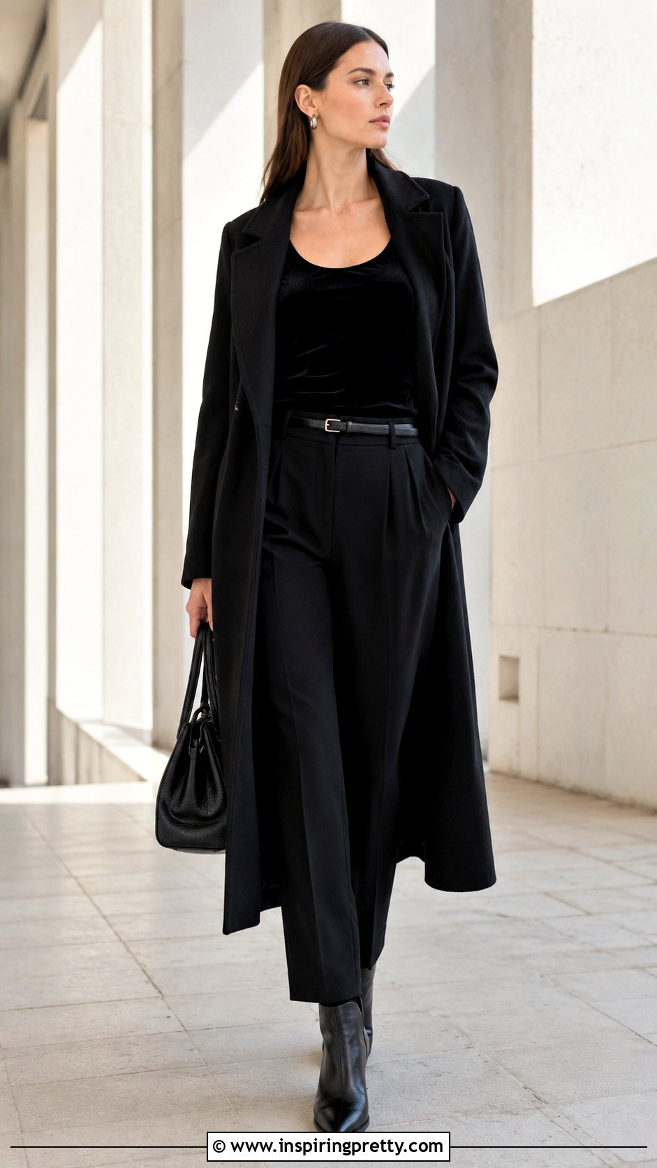 Black Velvet Tank Top With Monochrome Outfit - 20 velvet tank top fashion ideas
