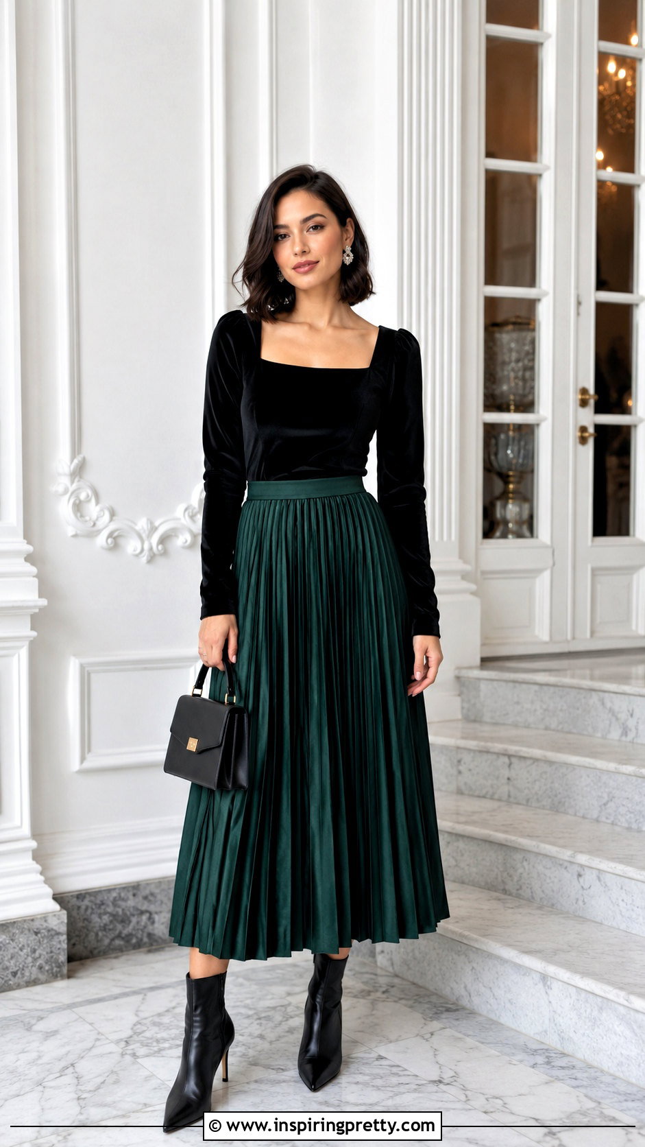 Black Velvet Top With Midi Skirt - 50 black tops for women