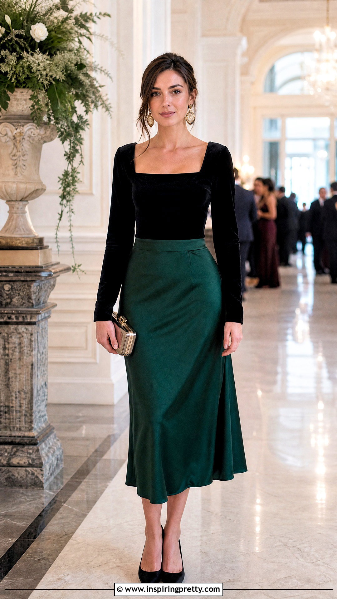 Black Velvet Top With Satin Skirt - 25 Black Wedding Top outfit ideas