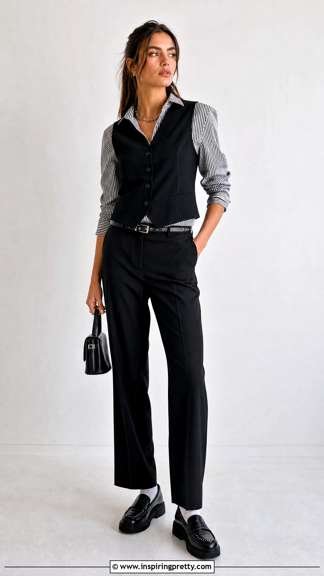 Black Vest And Striped Shirt Emo Outfit - 50 emo top outfit ideas