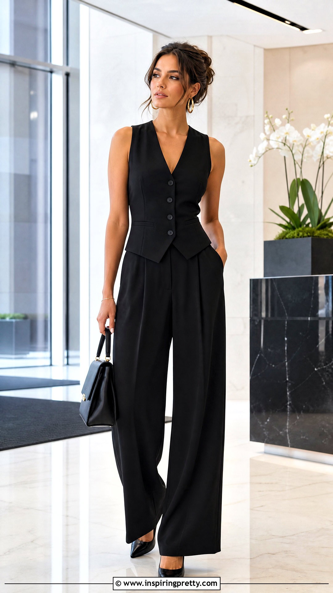 Black Vest And Wide Leg Trouser Set - 50 two pics trouser and tops