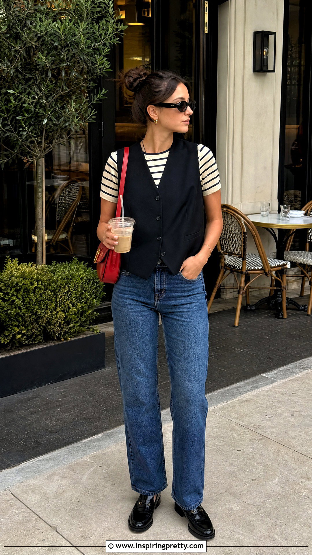 Black Vest Top Over A Striped T Shirt - 50 black vest top outfit ideas